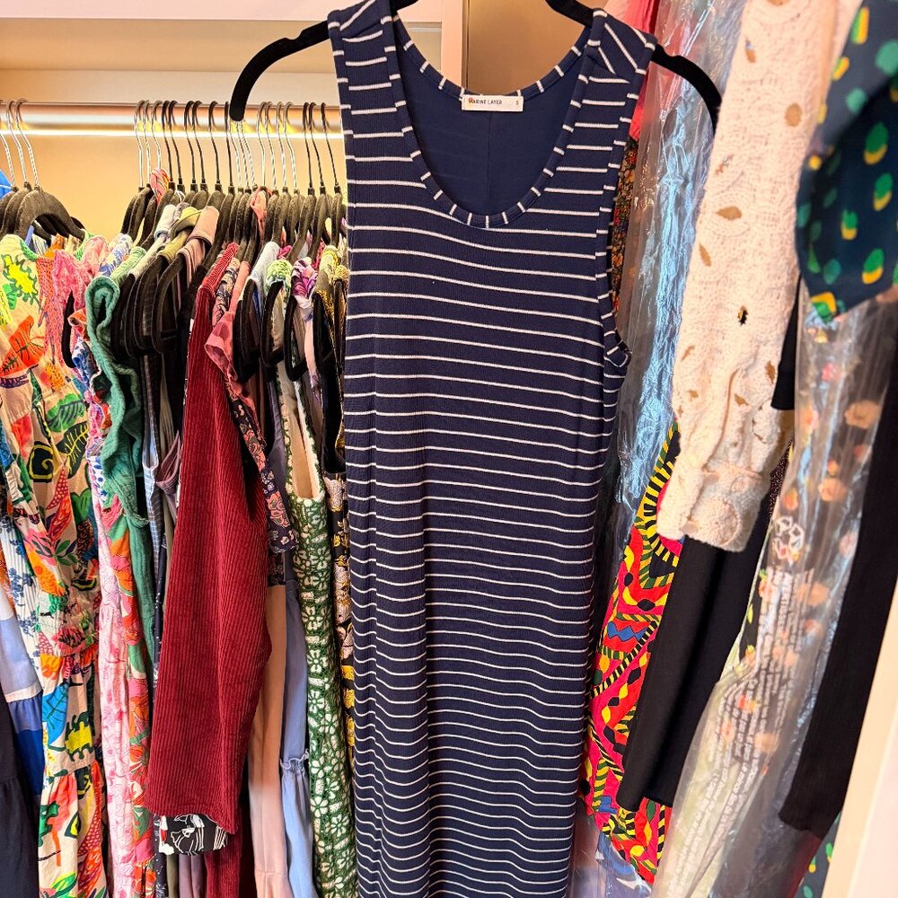 Marine Layer Lexi Dress Blue White Stripe Size Small